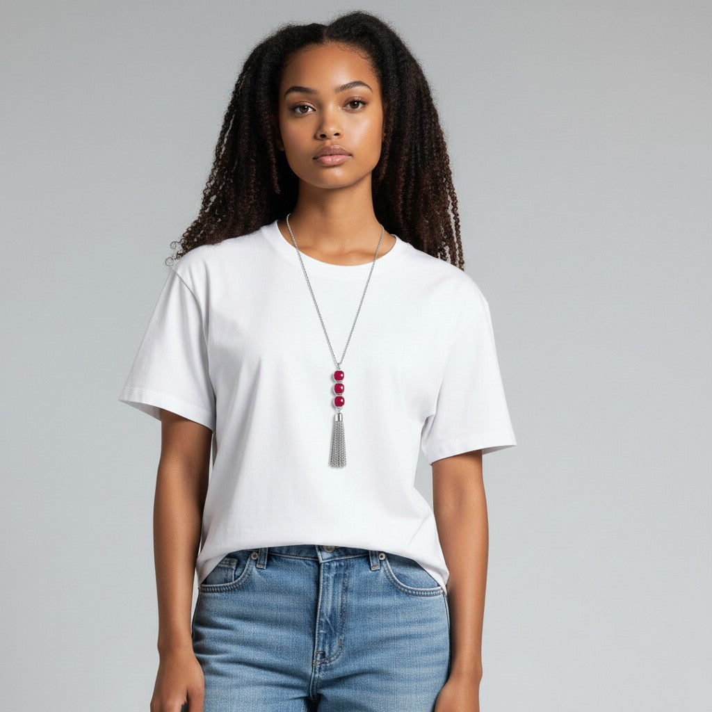 Square Mauve Agate Pendant Necklace