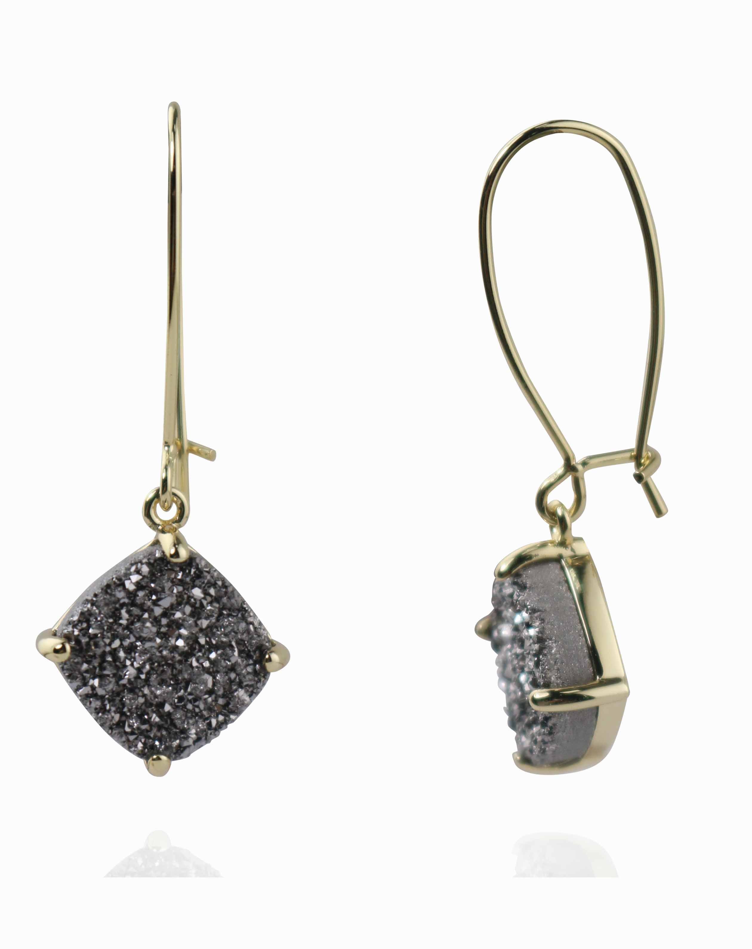 Square-Faceted Platinum Druzy Earrings