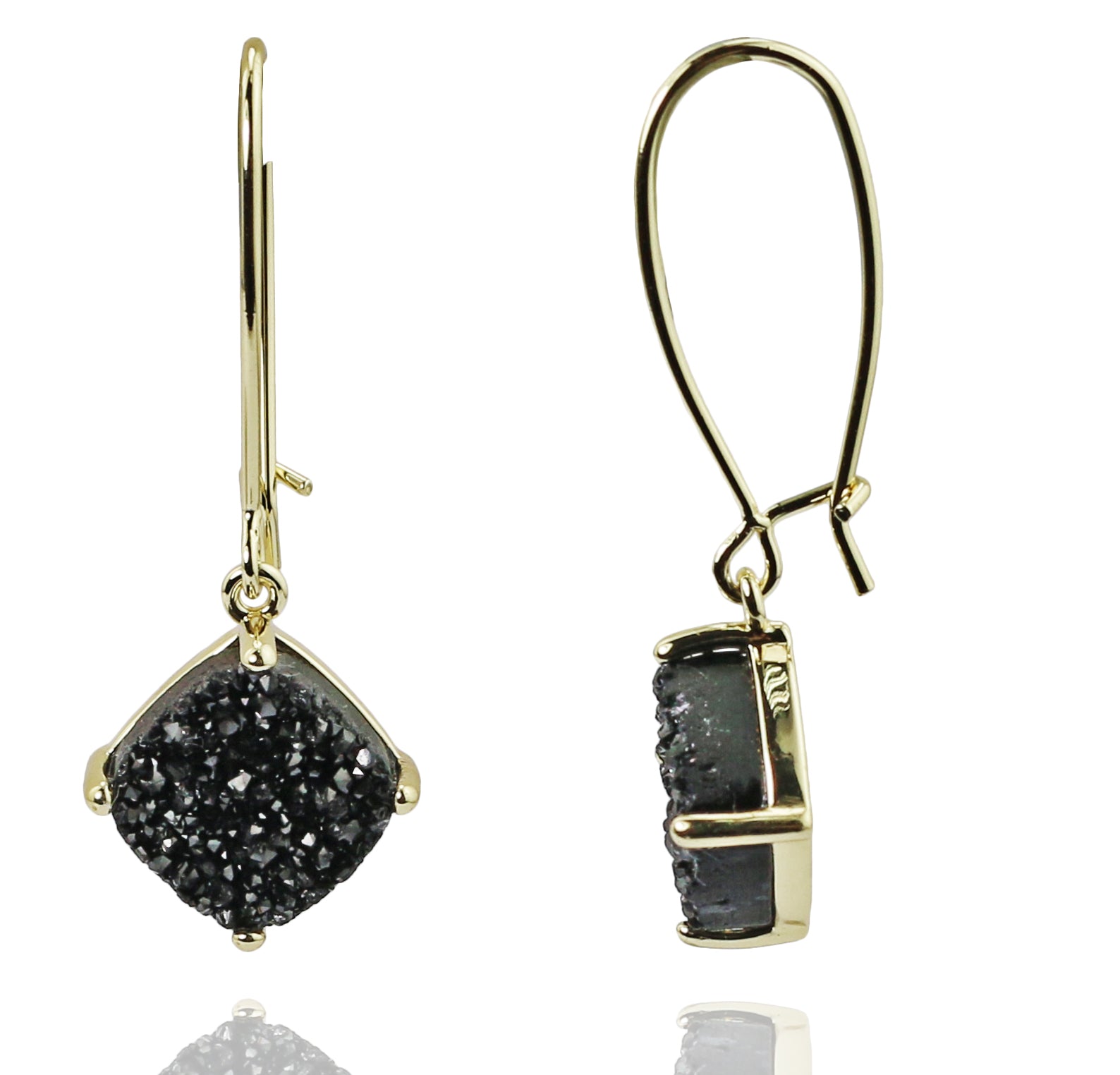 Square-Faceted Black Druzy Earrings