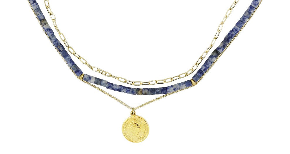 3-Strand Set Blue Dot Jasper Necklace