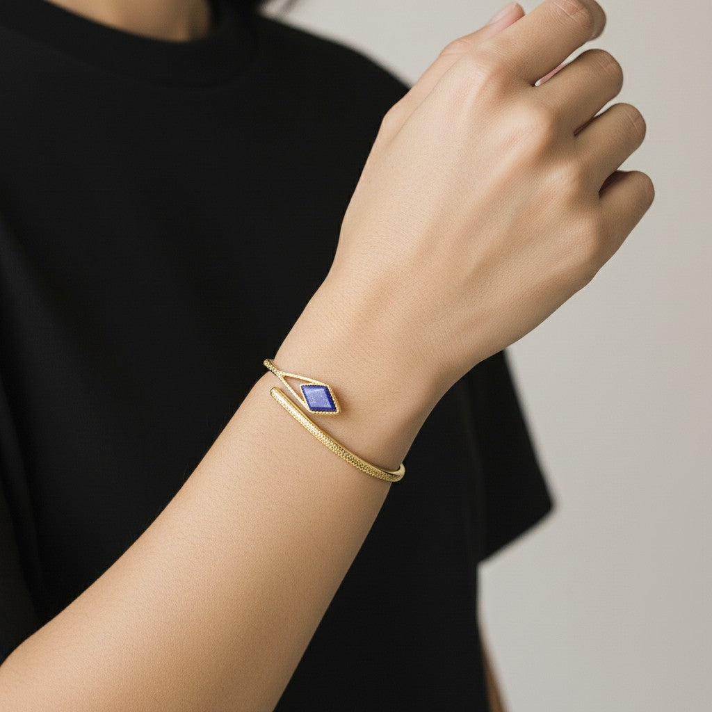 18K Gold Lapis Hinge Bangle