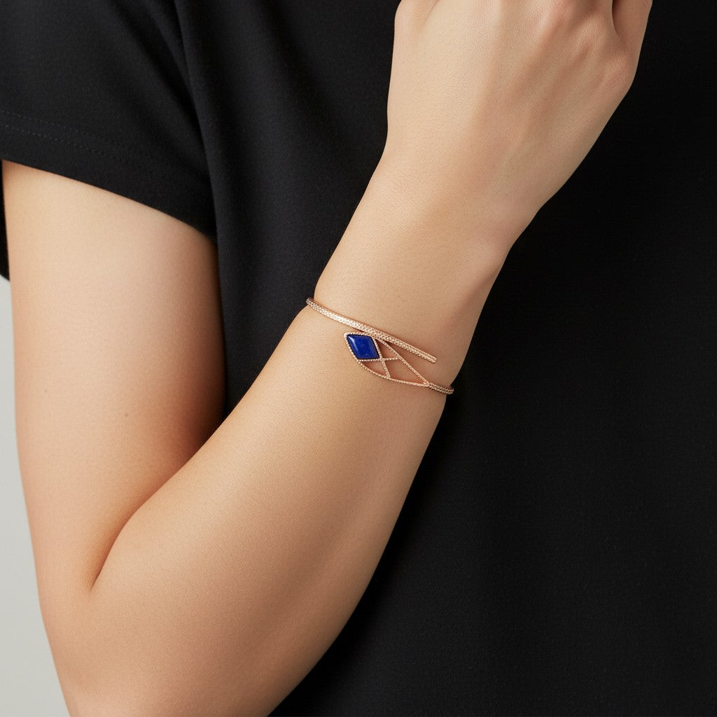Rose Gold Lapis Hinge Bangle