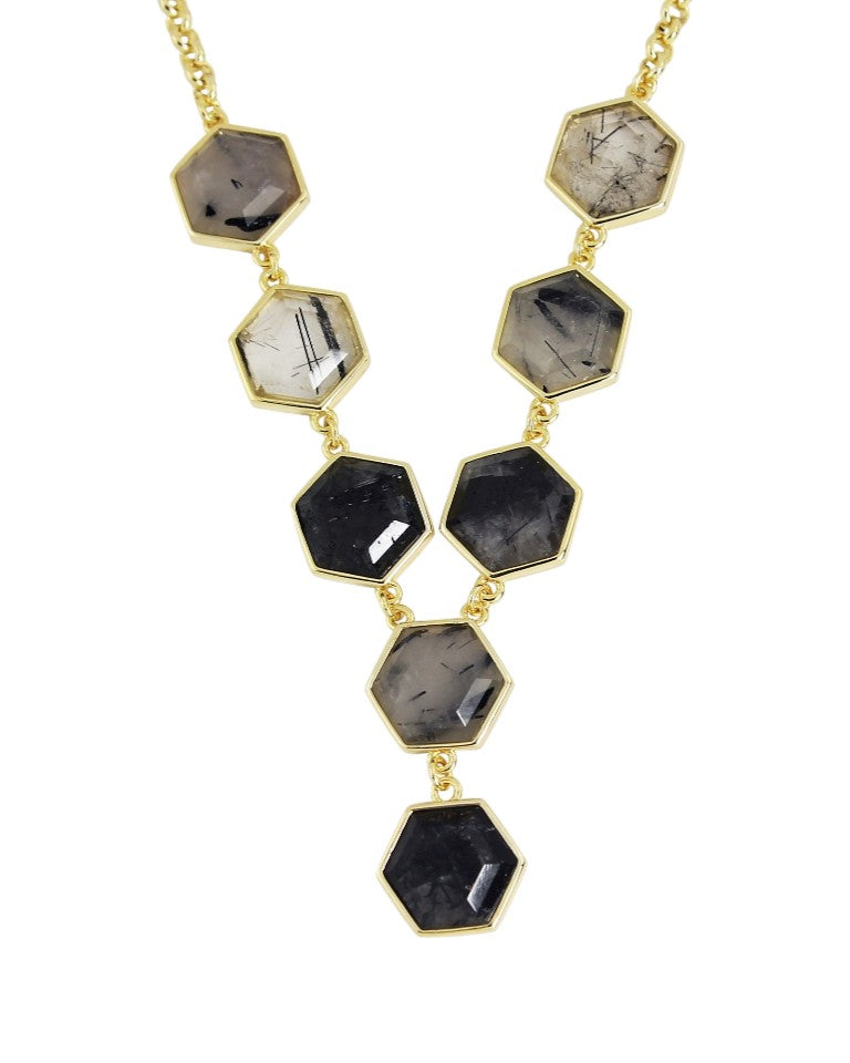 Hexagon-Faceted Rutilated Quartz Necklace