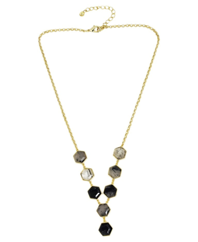 Hexagon-Faceted Rutilated Quartz Necklace