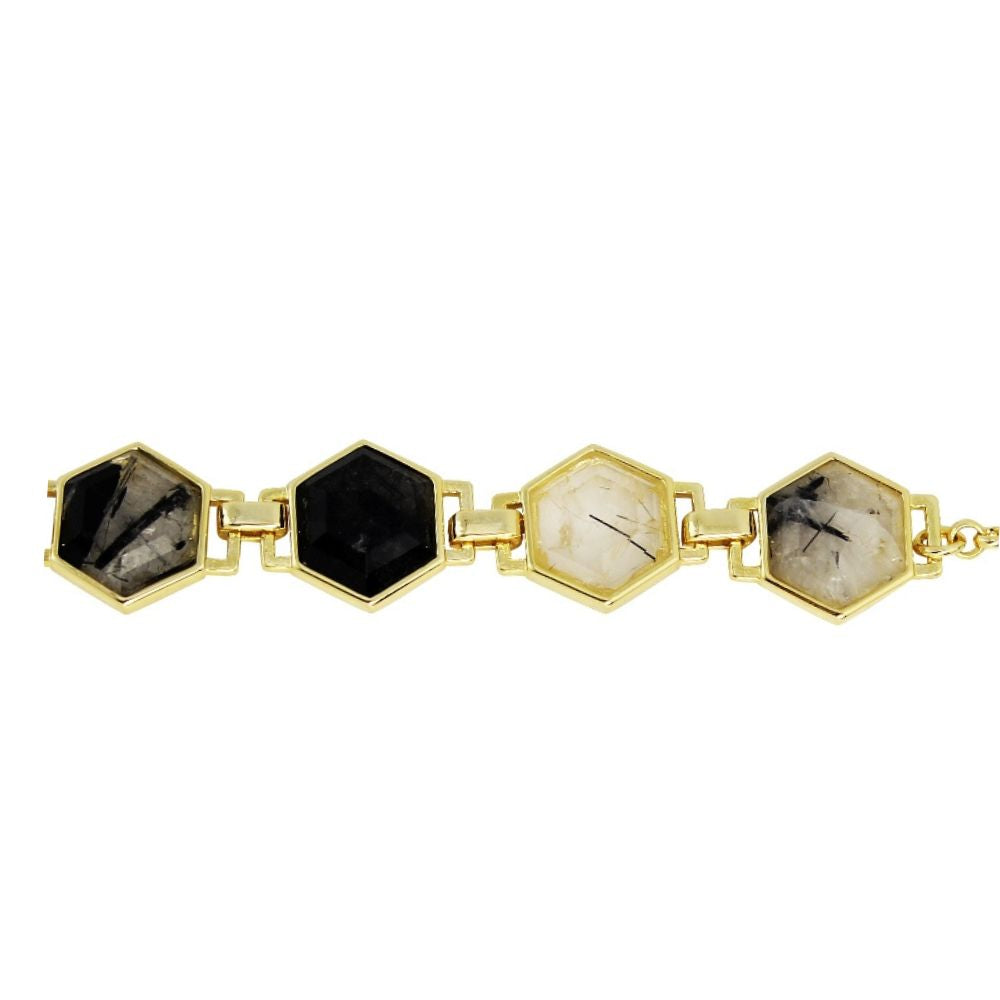 Hexagon-Faceted Rutilated Quartz Bracelet