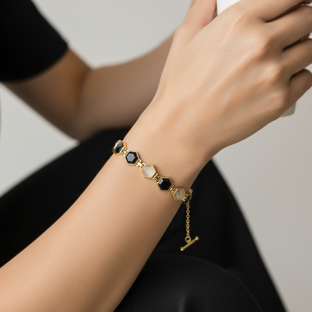 Hexagon-Faceted Rutilated Quartz Bracelet