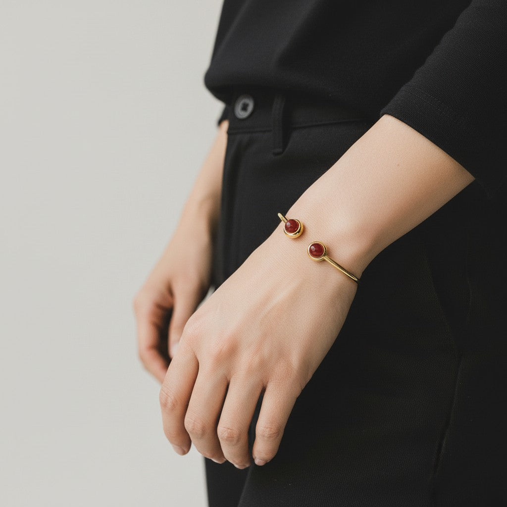 Red Agate Wire Cuff Bracelet