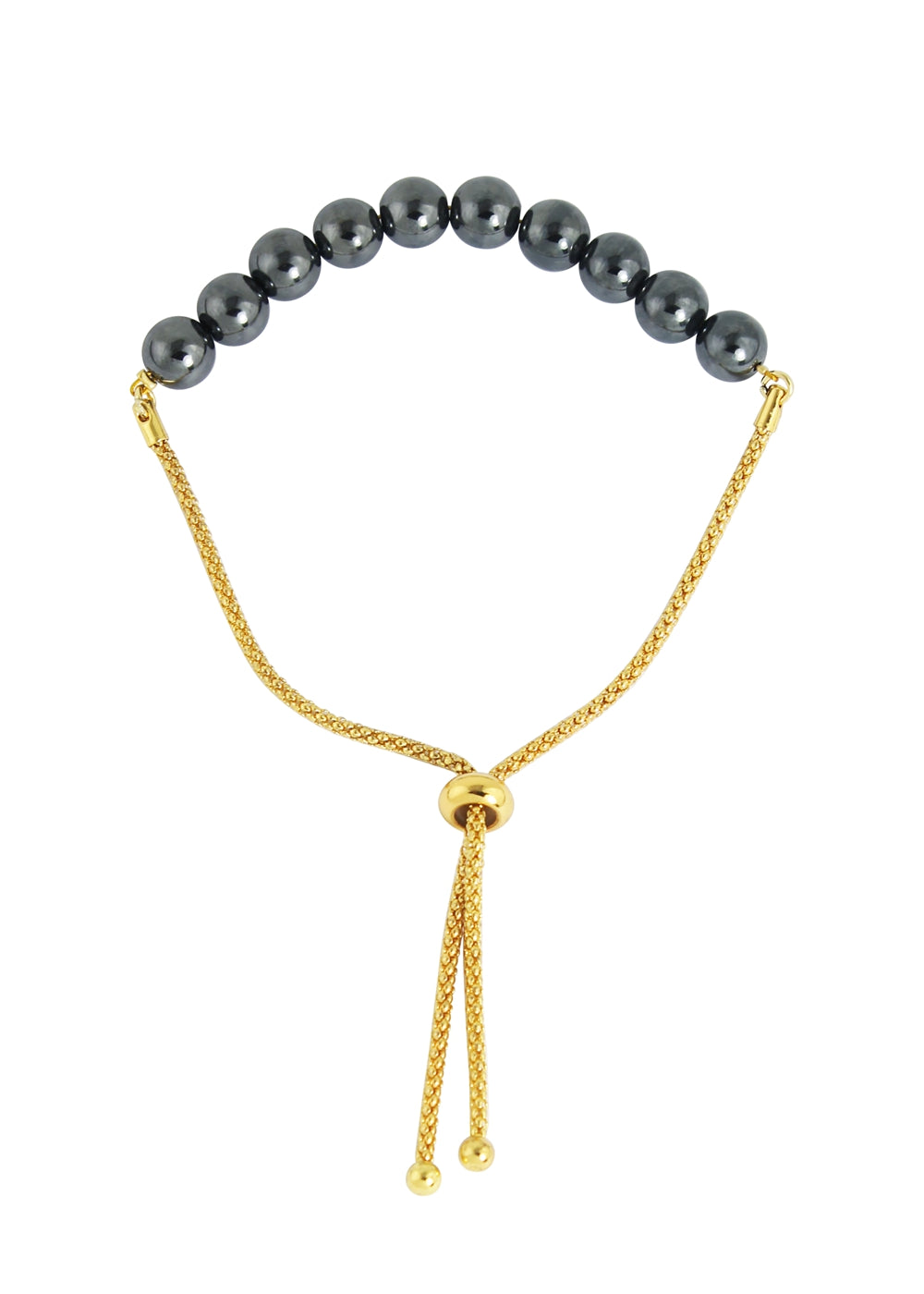 Round Hematite Beaded Adjustable Bracelet