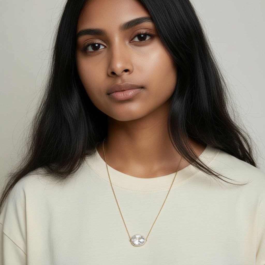 White Magnesite & CZ Tumbled Faceted Necklace