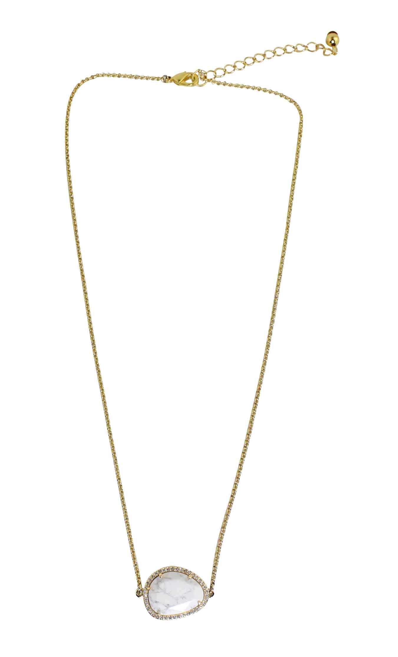 White Magnesite & CZ Tumbled Faceted Necklace