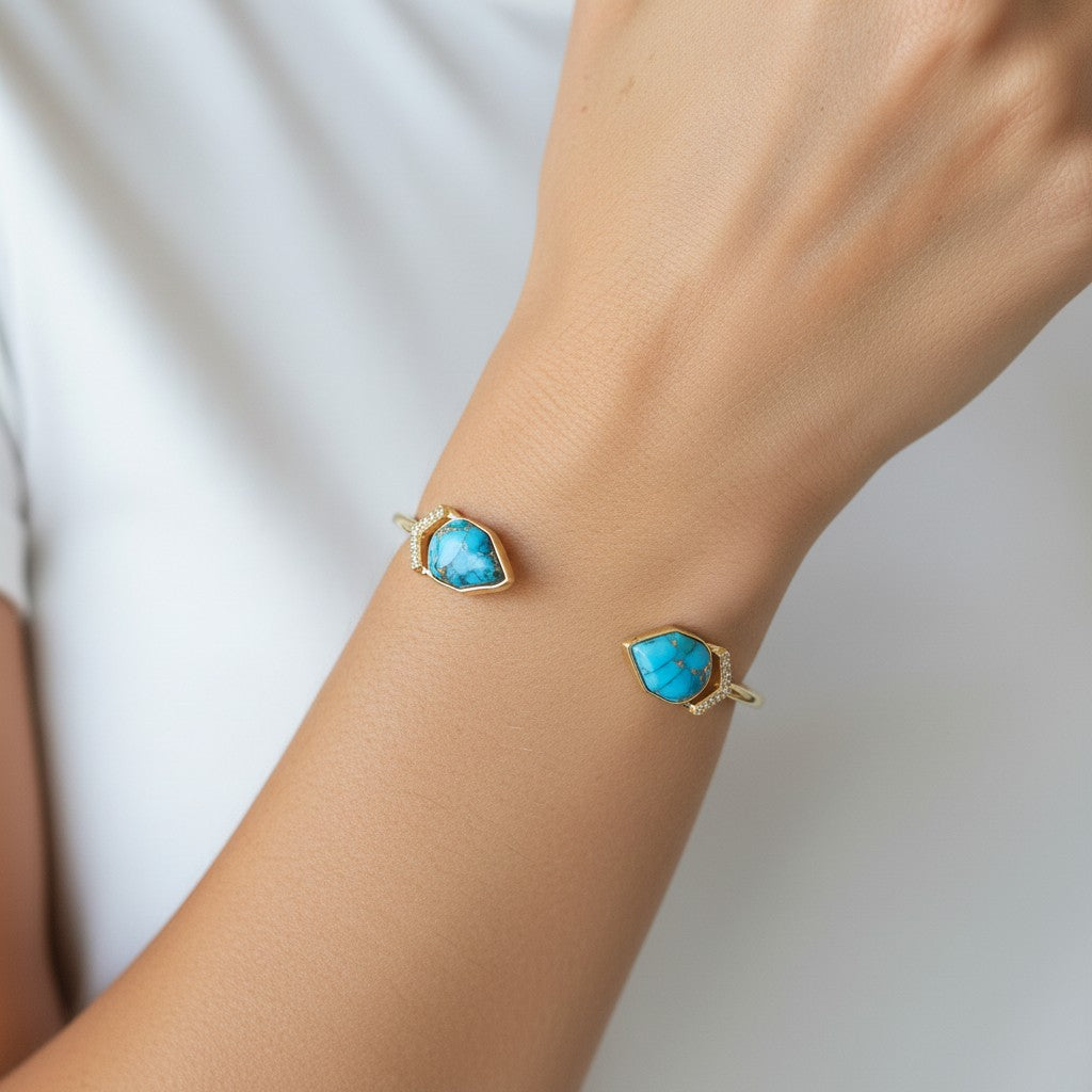 Two-Arrows Copper Turquoise Bangle Bracelet