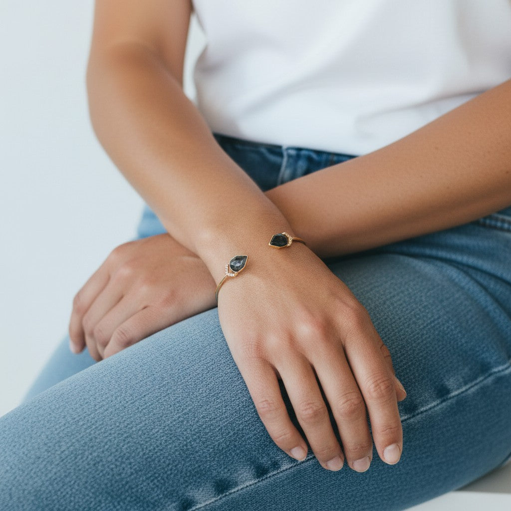 Two-Arrows Larvikite Bangle Bracelet