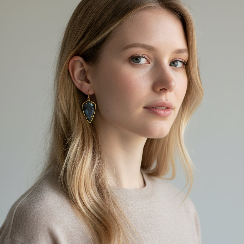 Tumbled Faceted Larvikite Earrings