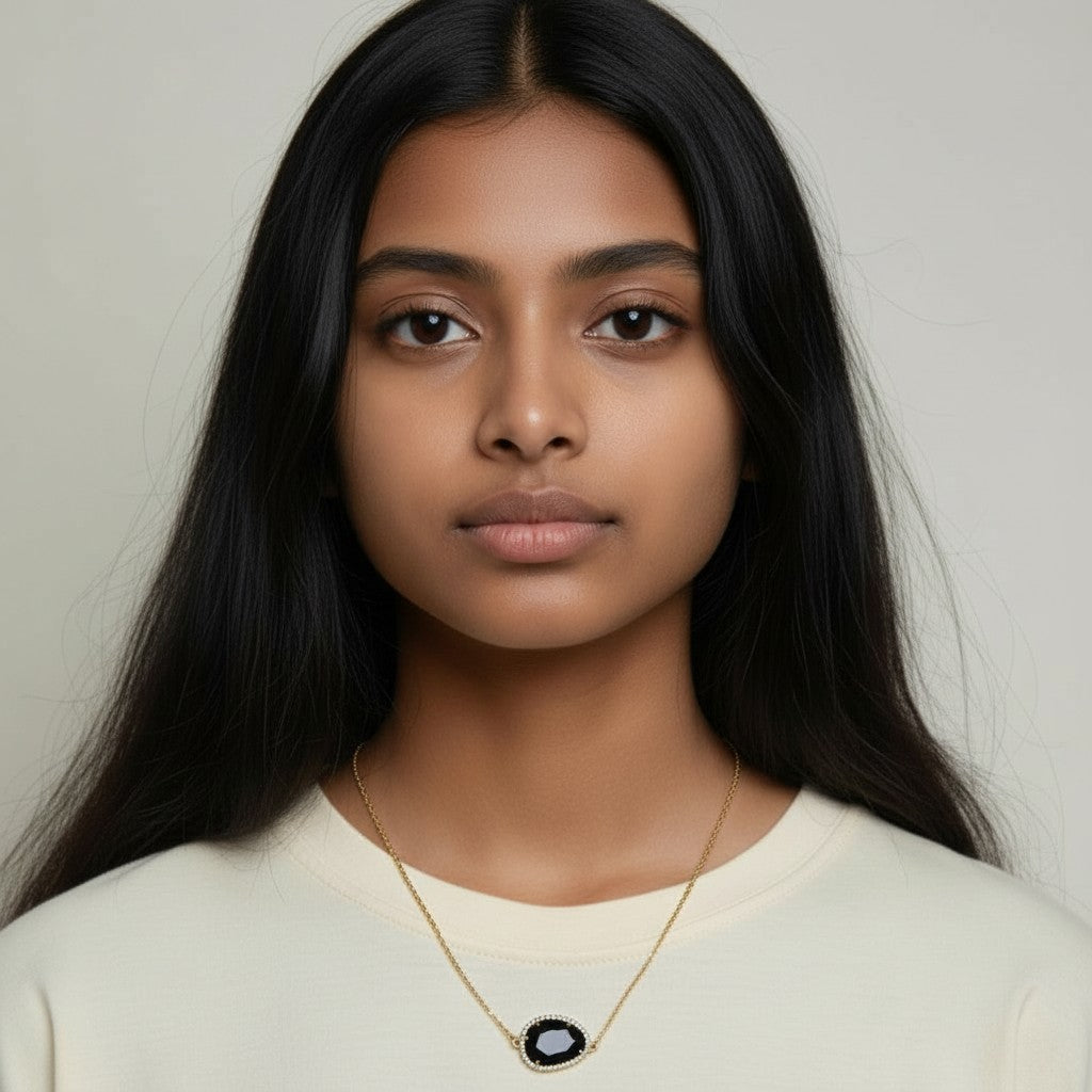 Gold Tone Tumbled Faceted Black Agate Necklace