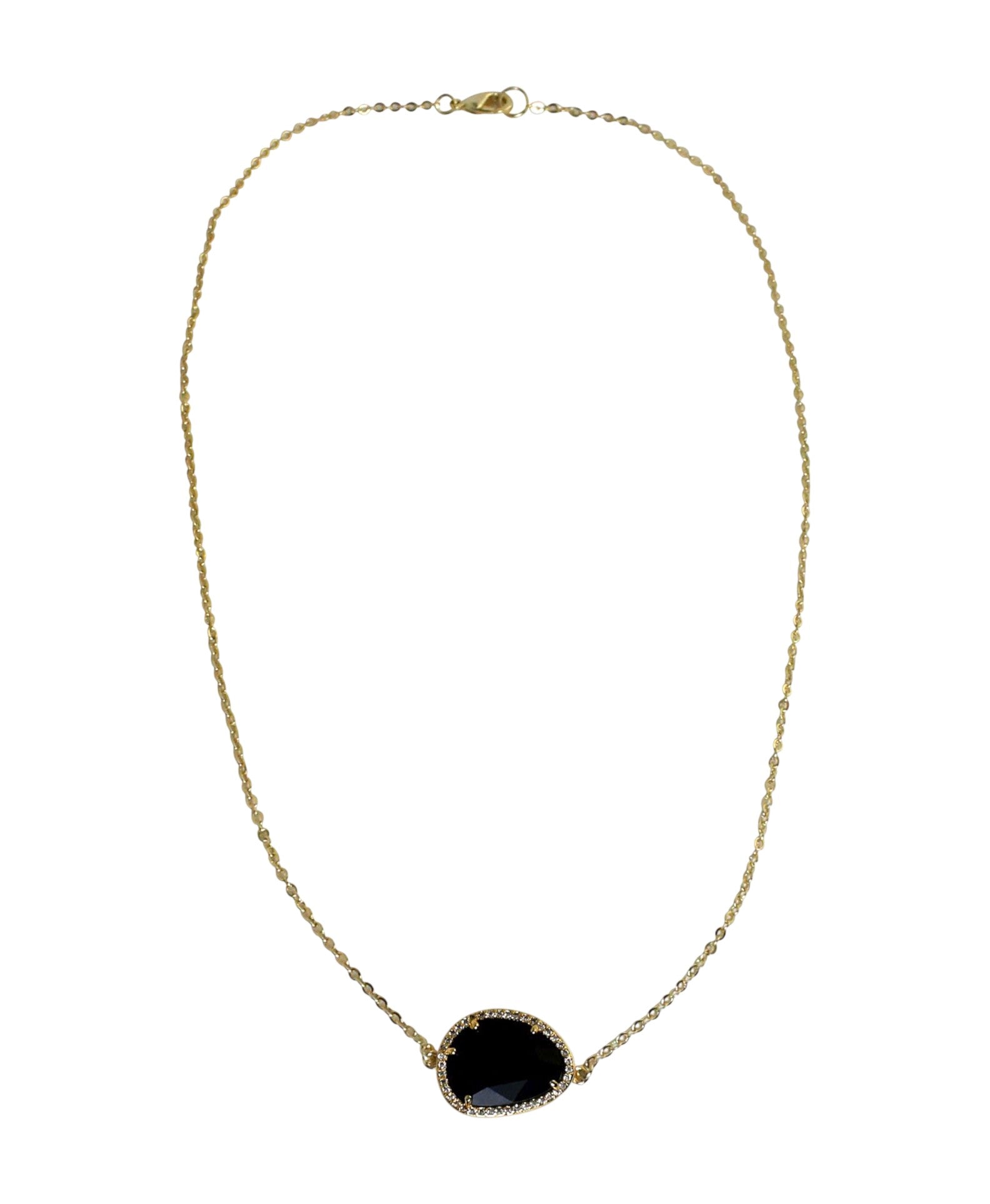 Gold Tone Tumbled Faceted Black Agate Necklace