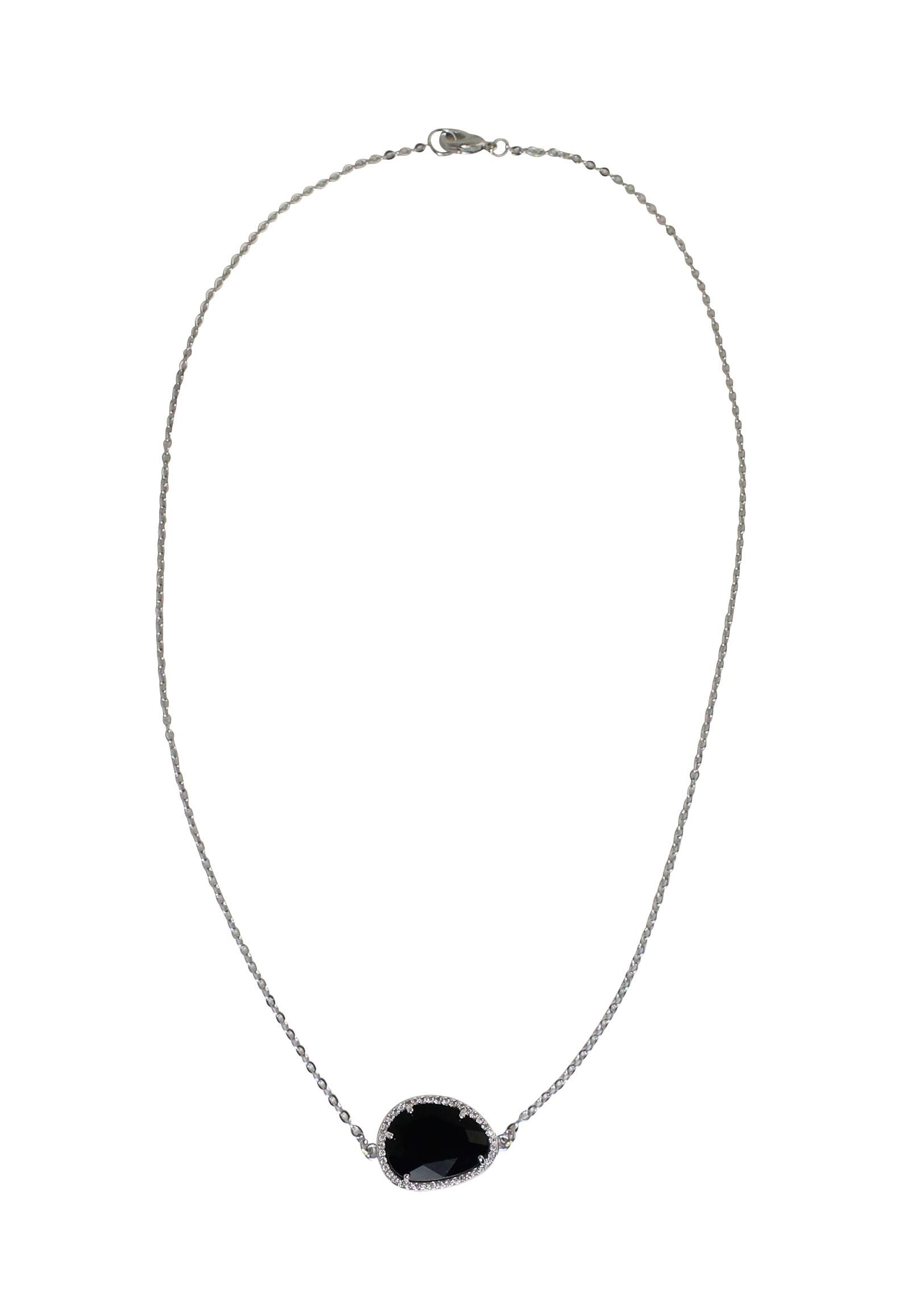 Silver Tone Tumbled Faceted Black Agate Necklace