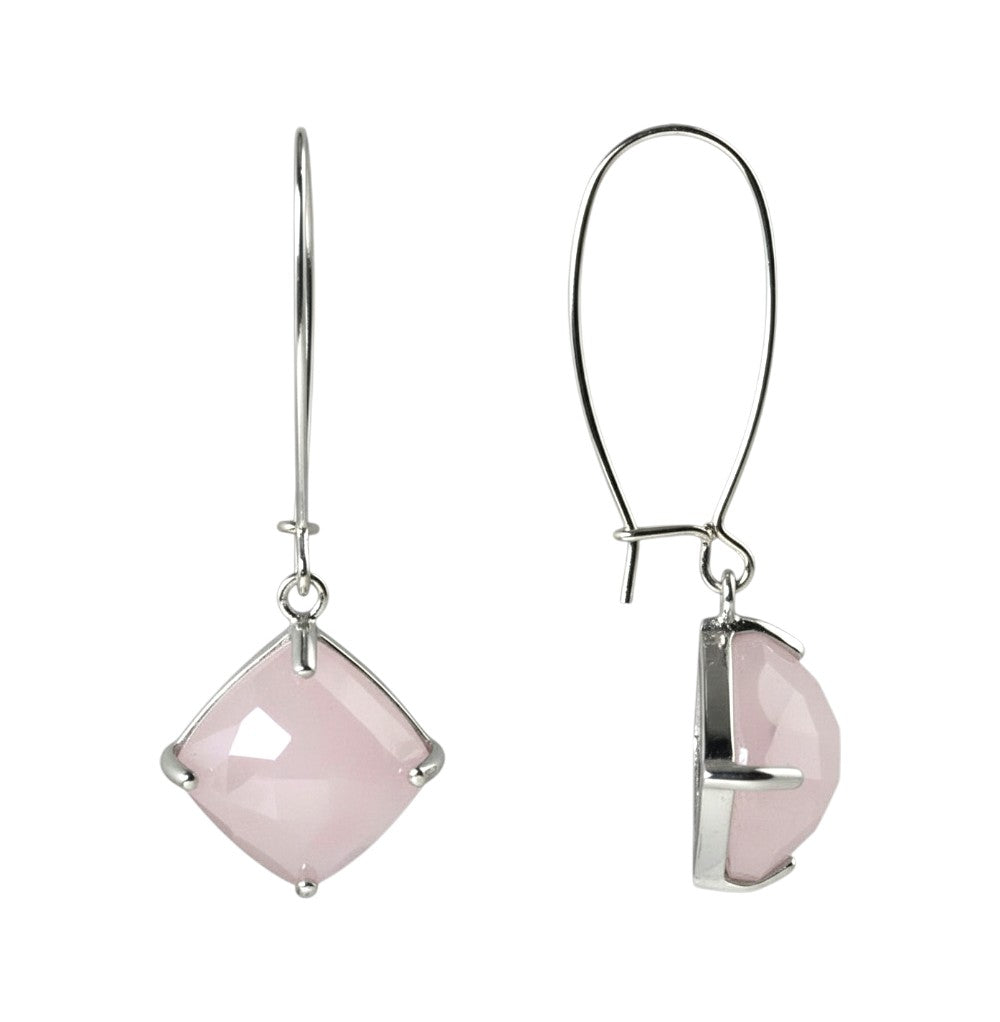 Silver-Tone Square Rose Quartz Earrings
