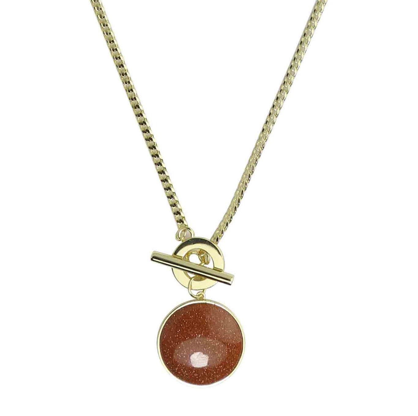 Round Gold Sandstone Pendant Necklace