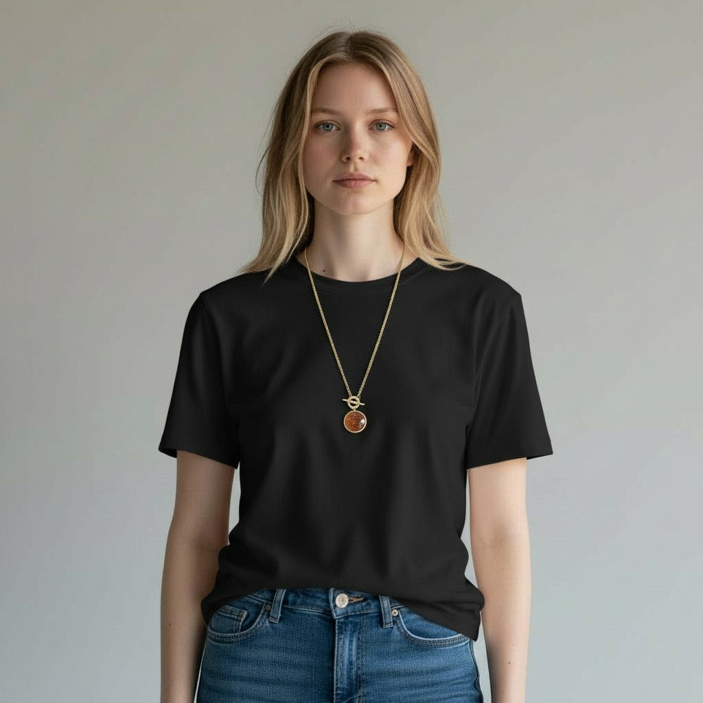 Round Gold Sandstone Pendant Necklace