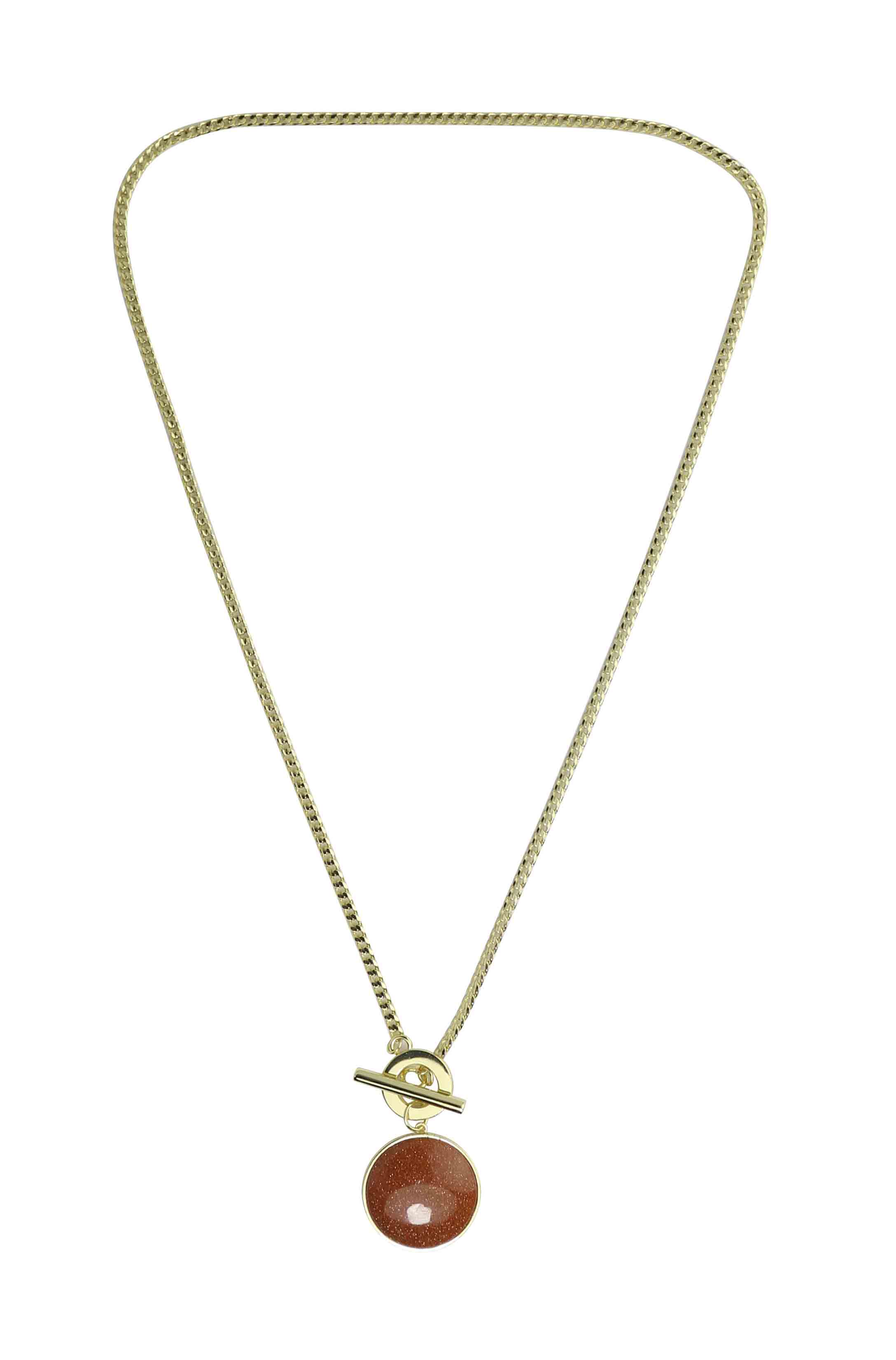 Round Gold Sandstone Pendant Necklace