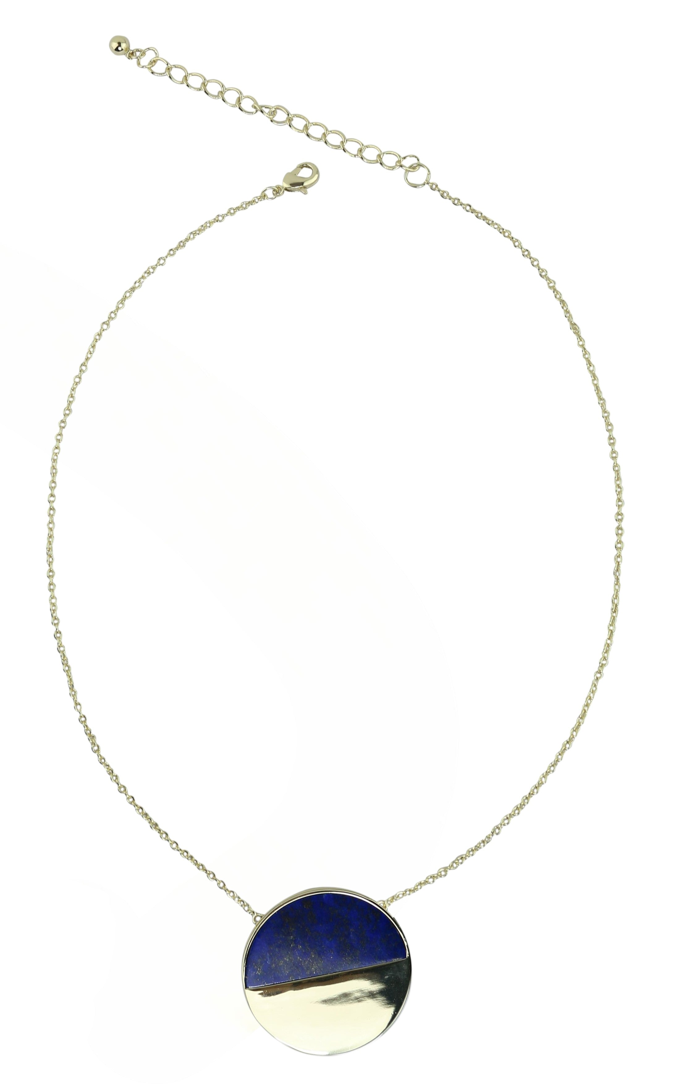Round Flat Lapis & Gold-Tone Necklace