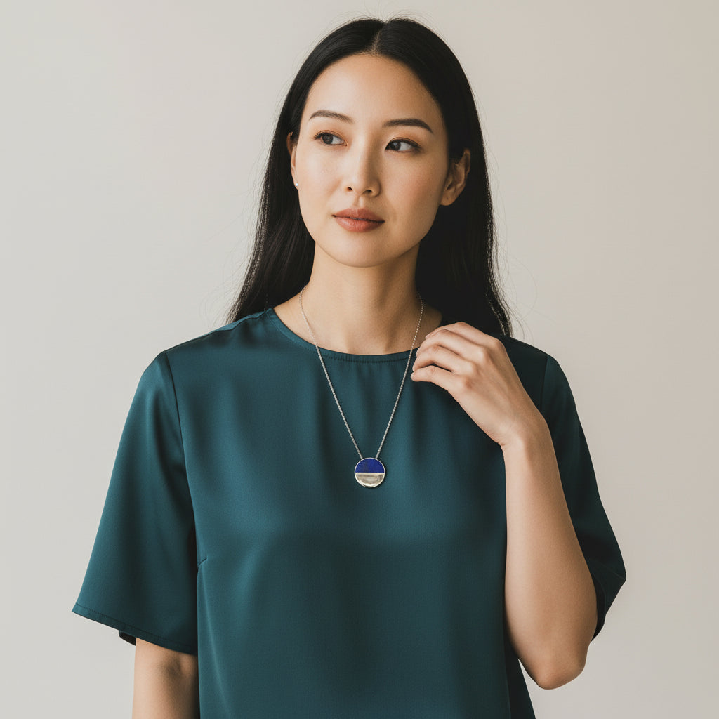 Round Flat Lapis & Gold-Tone Necklace