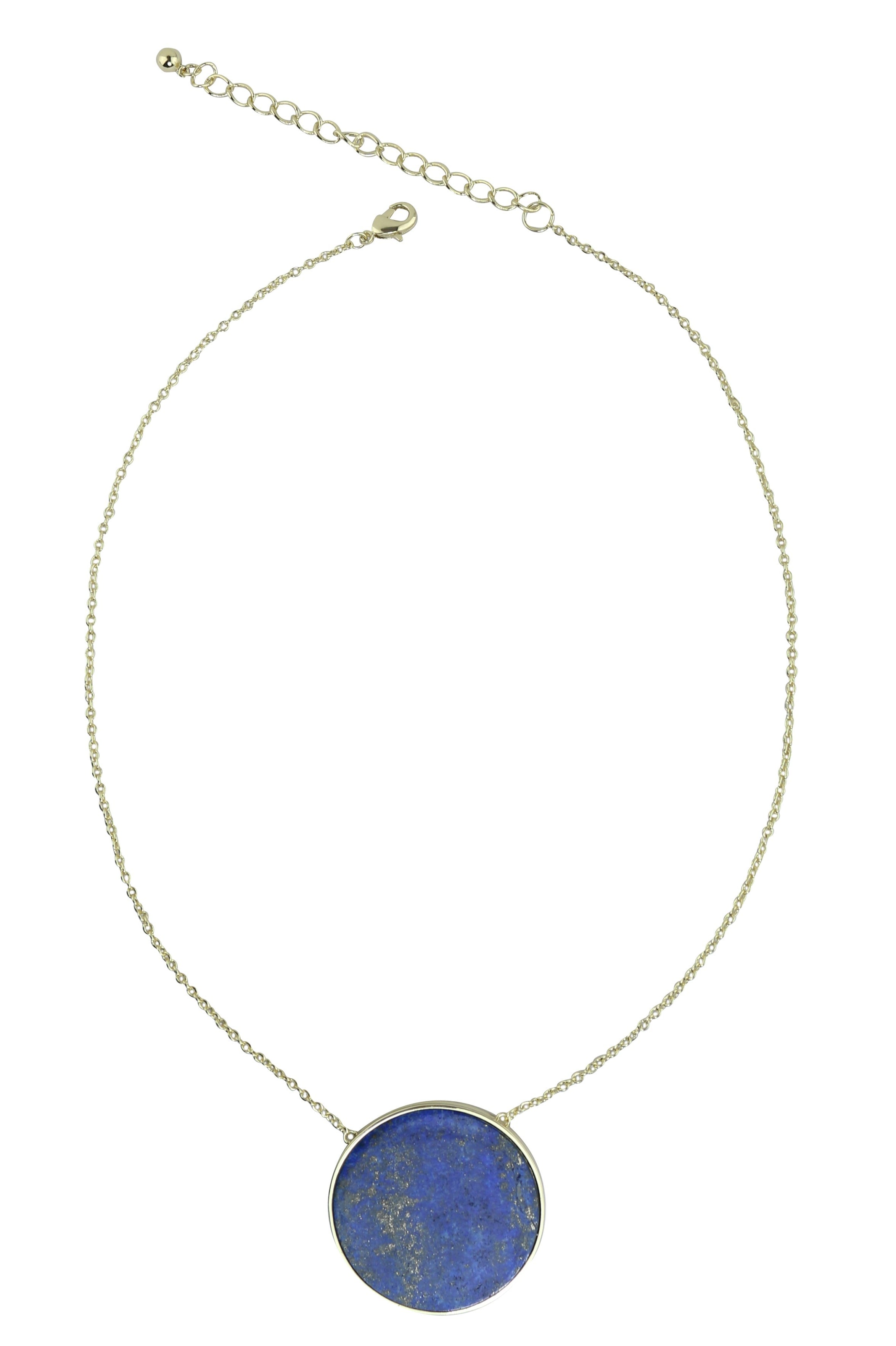 Round Flat Lapis & Gold-Tone Necklace