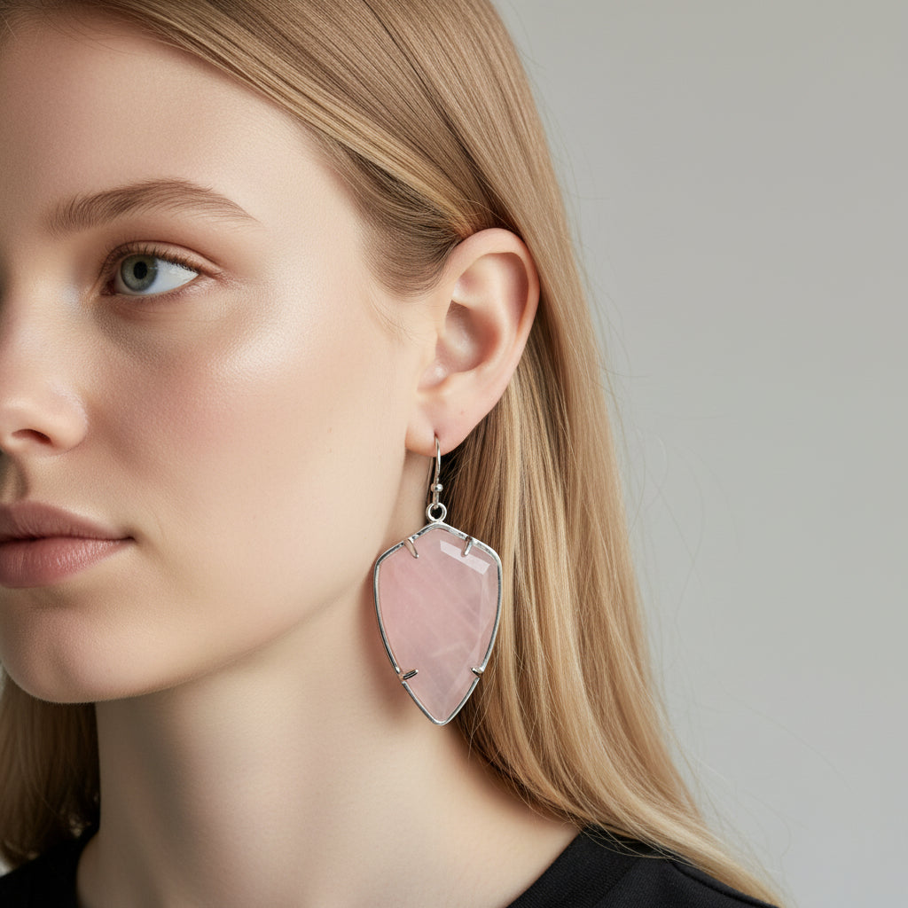 Tumbled Faceted Rose Quartz Earrings