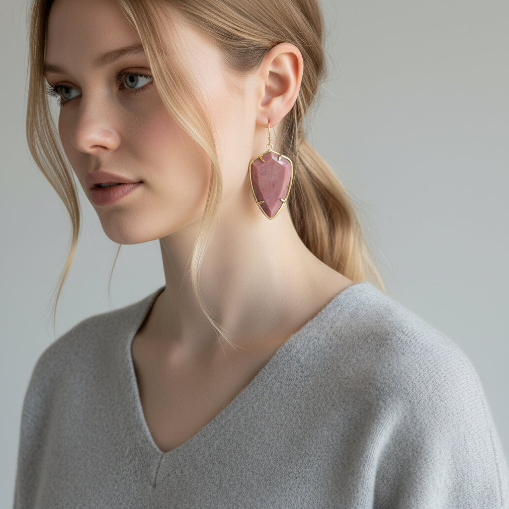 Tumbled Faceted Rhodonite Jasper Earrings