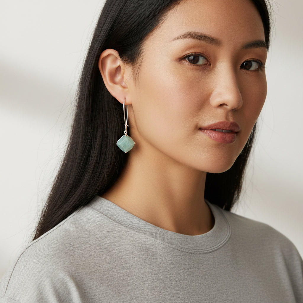 Silver-Tone Square Amazonite Earrings