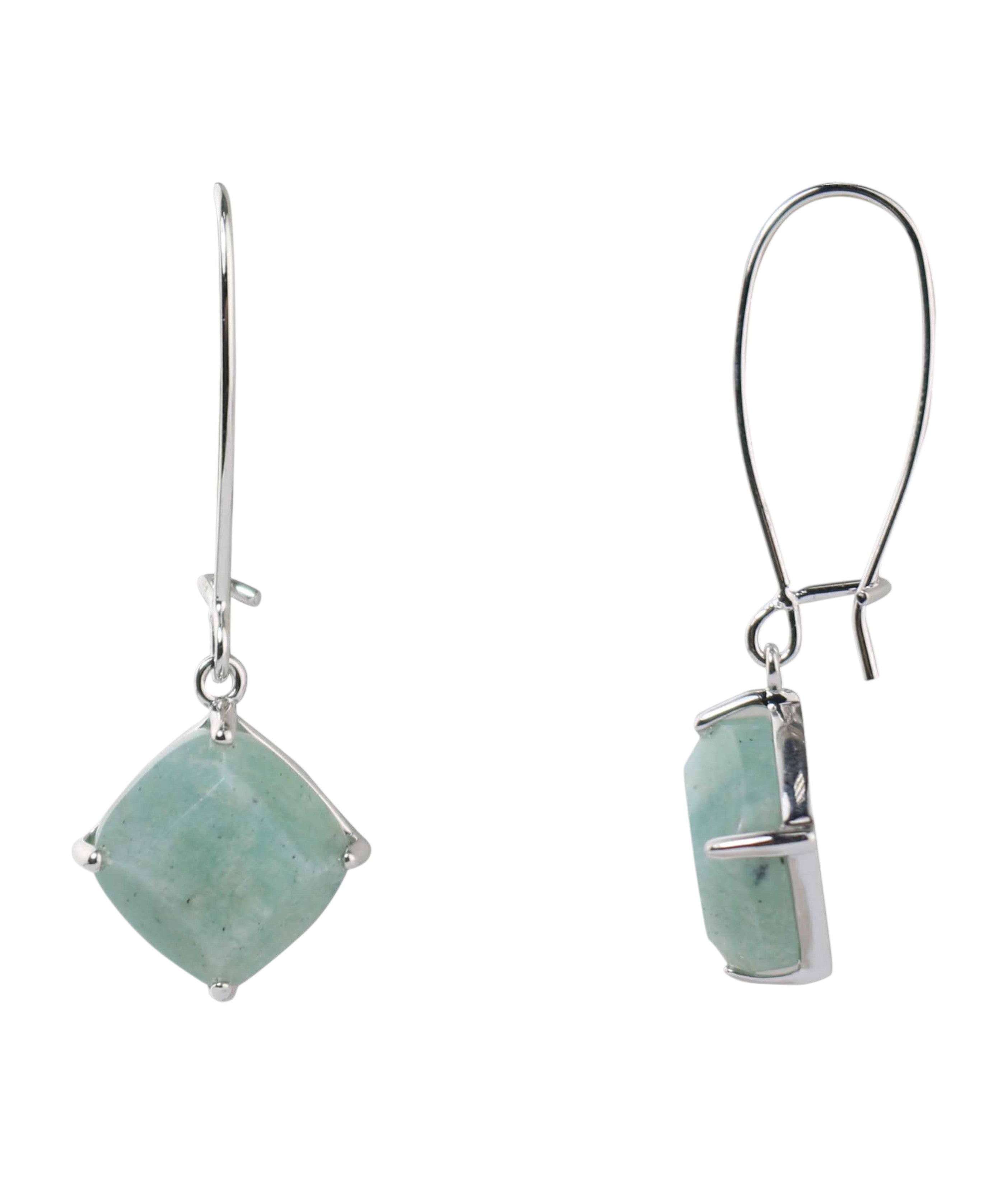 Silver-Tone Square Amazonite Earrings