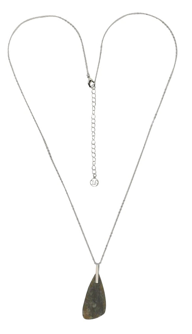 Silver-Tone Labradorite Tumbled Flat Pendant Necklace