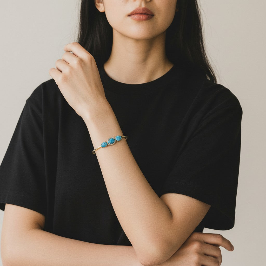 Three-Stone Copper Turquoise Cuff Bangle