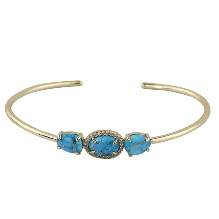 Three-Stone Copper Turquoise Cuff Bangle