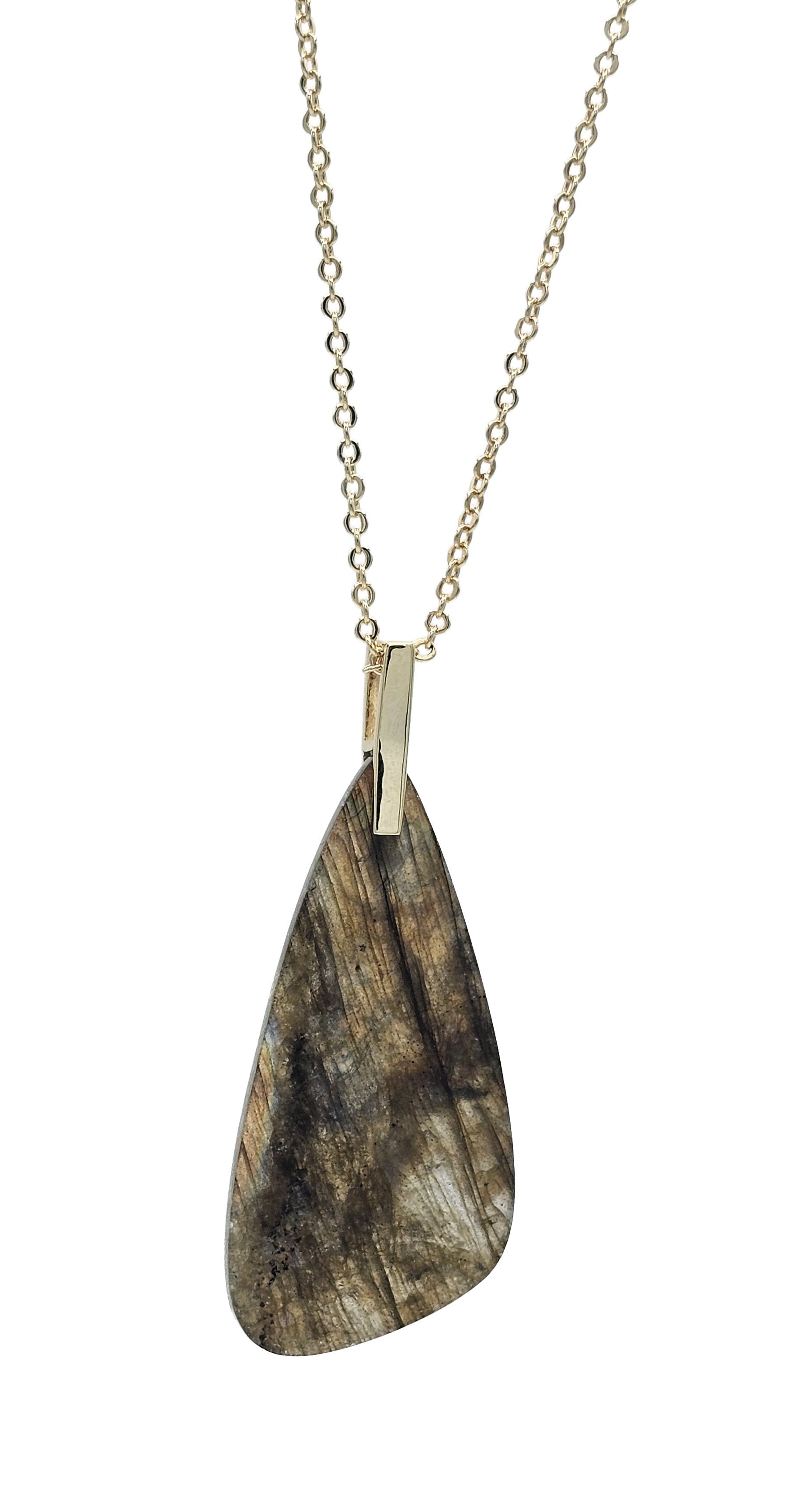 Gold-Tone Labradorite Tumbled Flat Pendant Necklace
