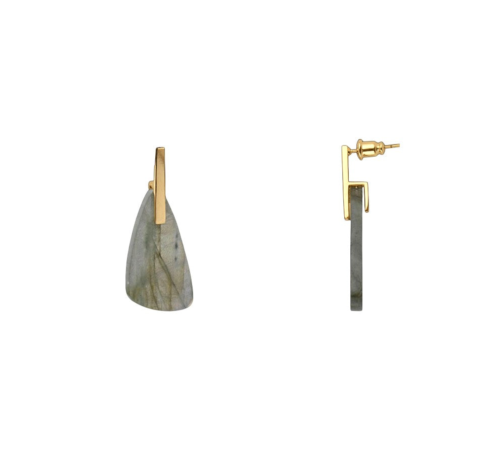 Gold-Tone Labradorite Tumbled Flat Earrings