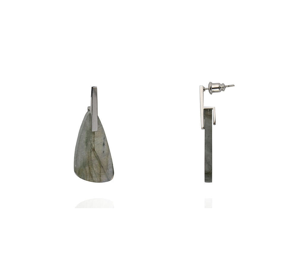Silver-Tone Labradorite Tumbled Flat Earrings