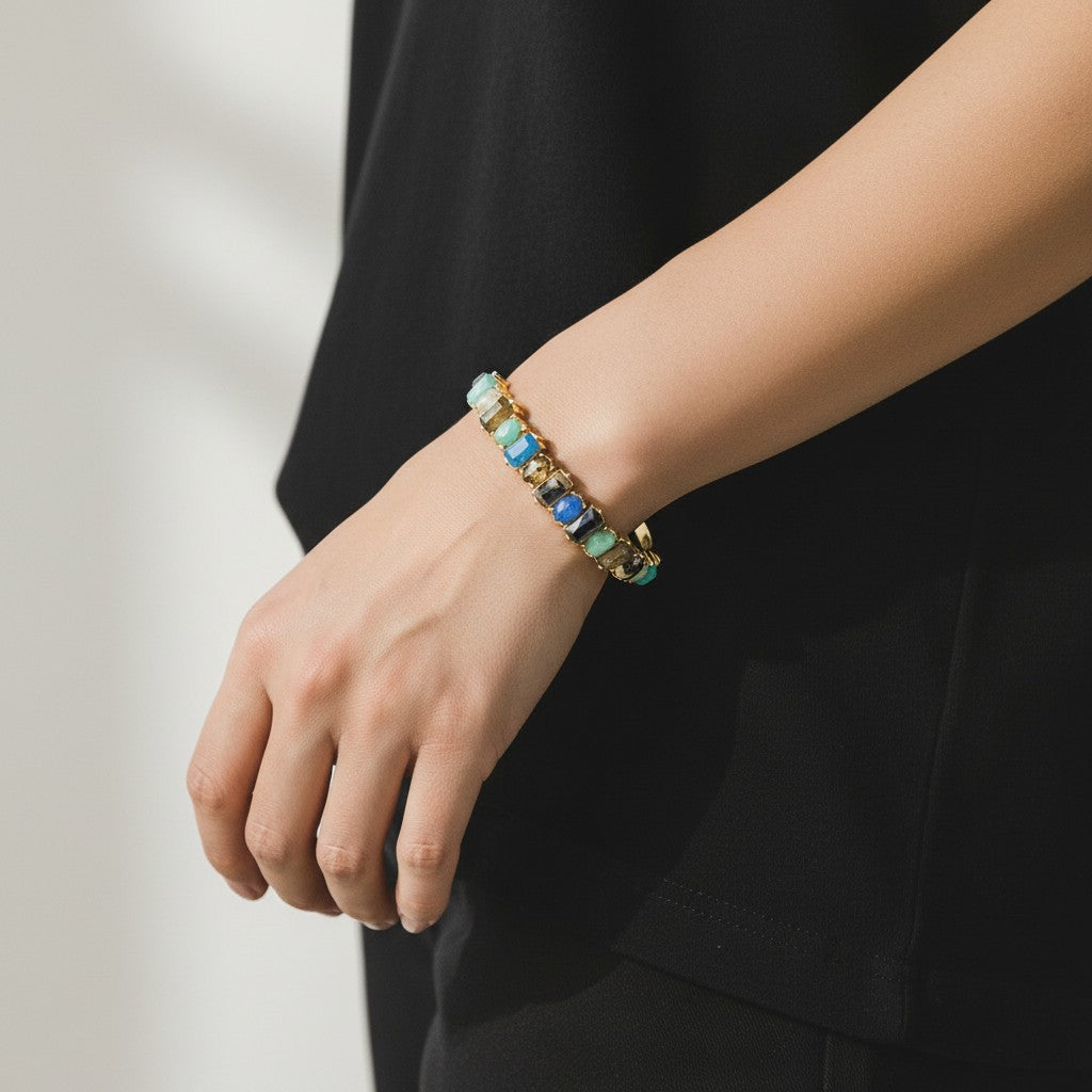 Gold-Tone Multi-Gemstone Cuff Bracelet
