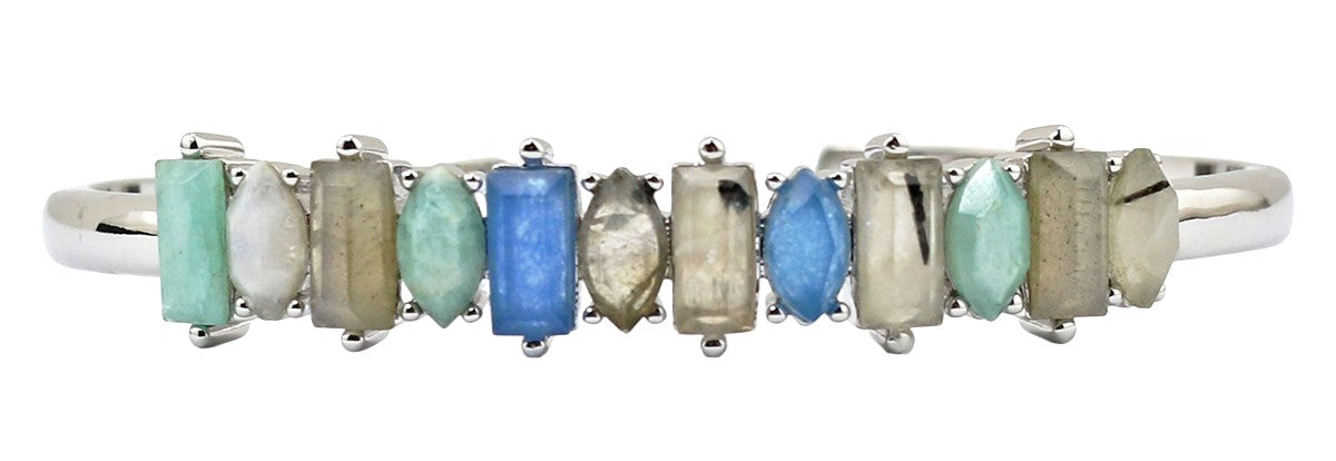 Silver-Tone Multi-Gemstone Cuff Bracelet