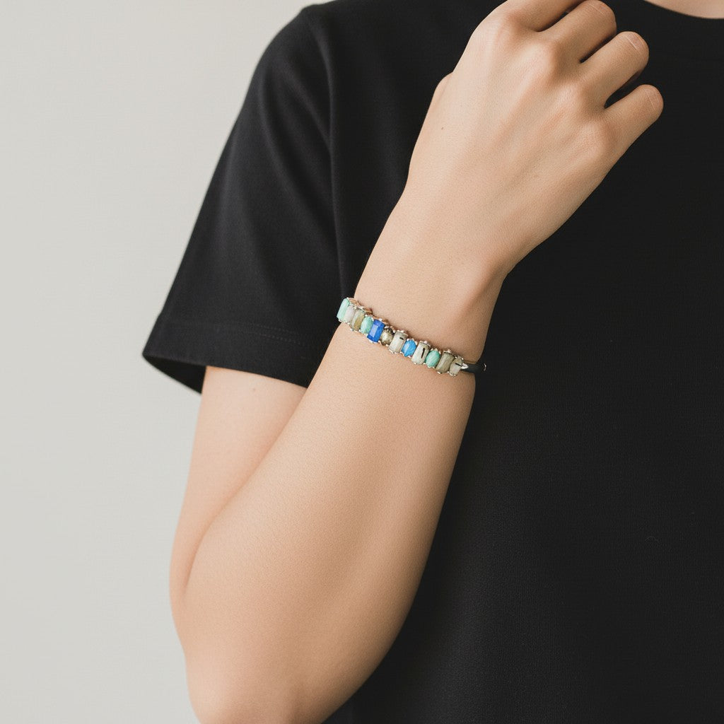 Silver-Tone Multi-Gemstone Cuff Bracelet