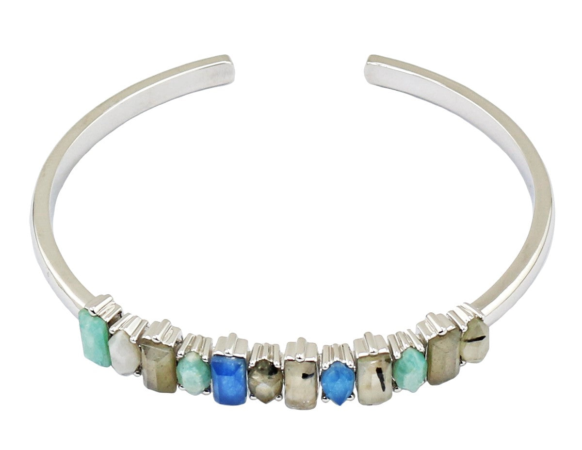 Silver-Tone Multi-Gemstone Cuff Bracelet