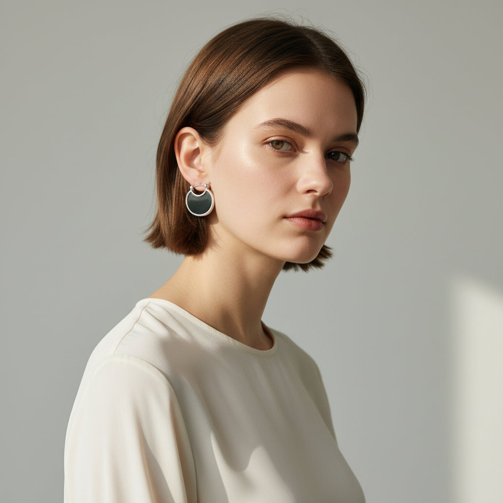 Curved Grey Quartzite Earrings