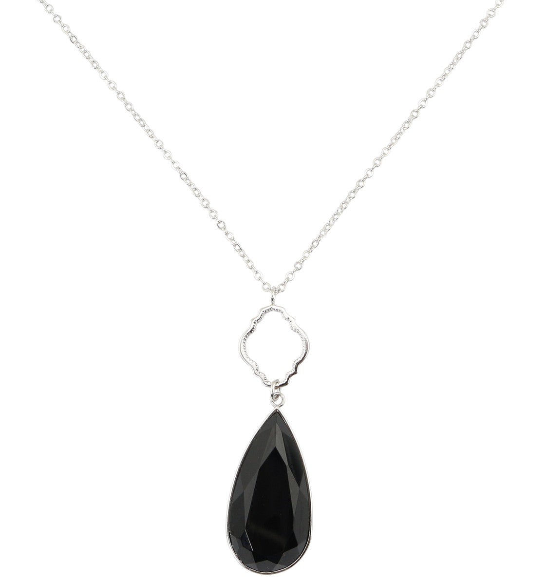 Morocco Design Long Necklace with Black Agate Pendant