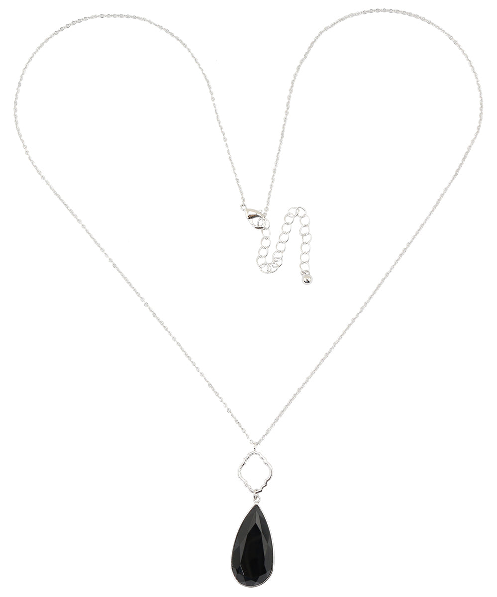 Morocco Design Long Necklace with Black Agate Pendant
