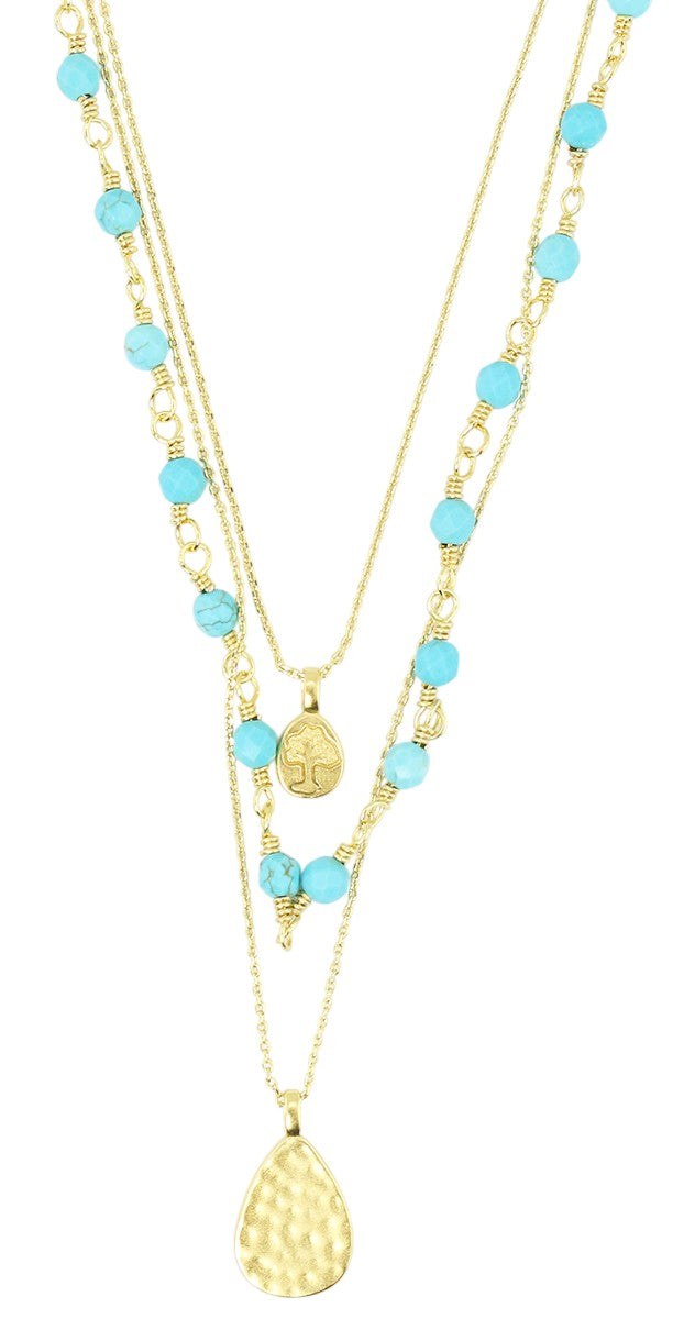 3-Strand Layered Blue Magnesite Gold Tone Necklace