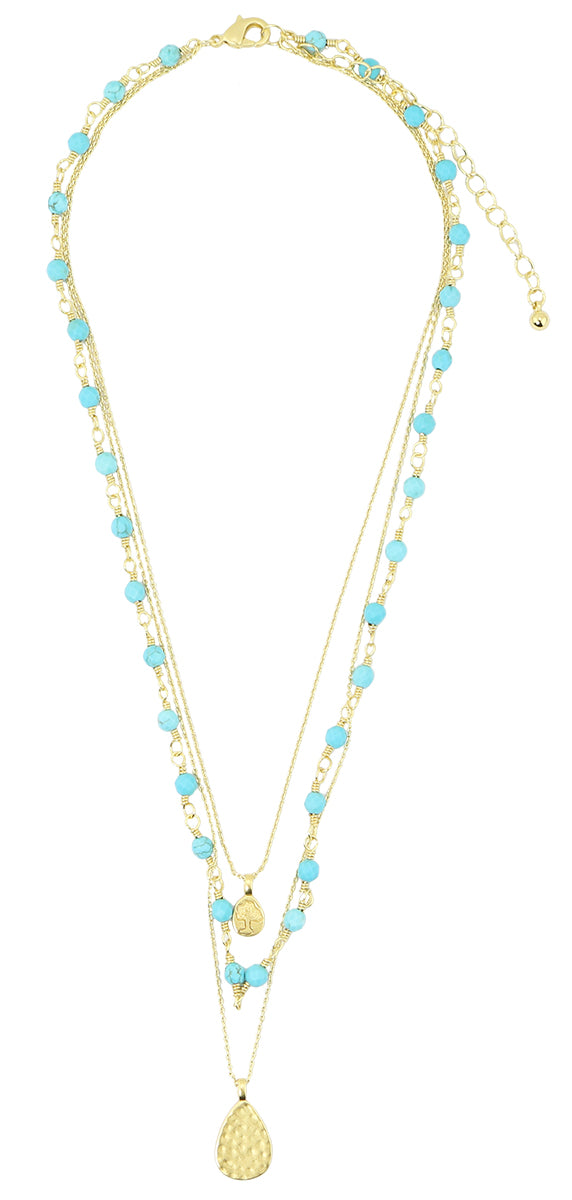 3-Strand Layered Blue Magnesite Gold Tone Necklace