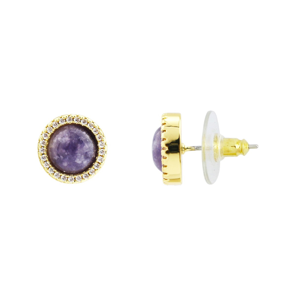 Gold-Tone Lilac Jasper & CZ Stud Earrings