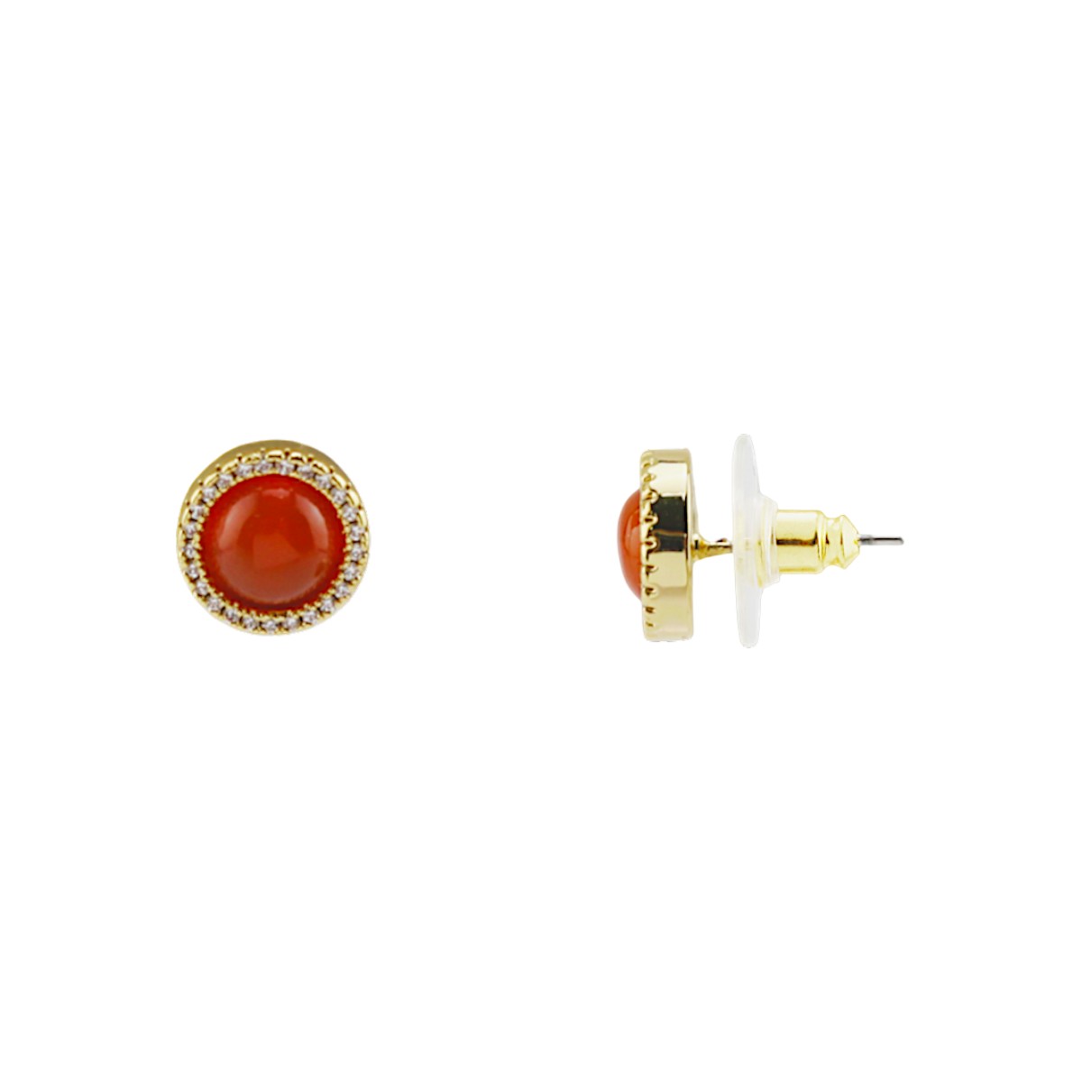 Gold-Tone Red Agate & CZ Stud Earrings