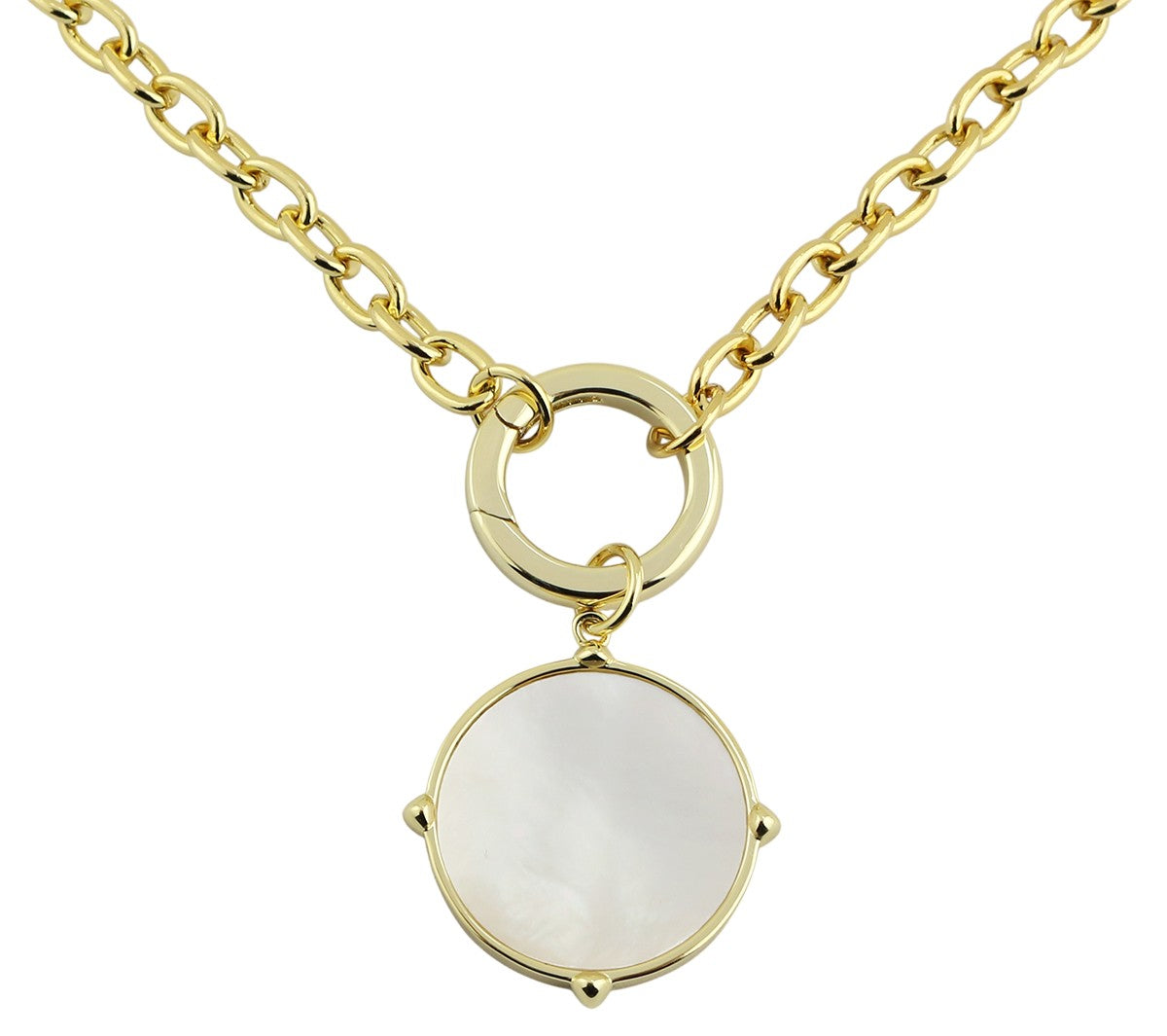 Mother of Pearl Pendant Necklace with Bulky Chain