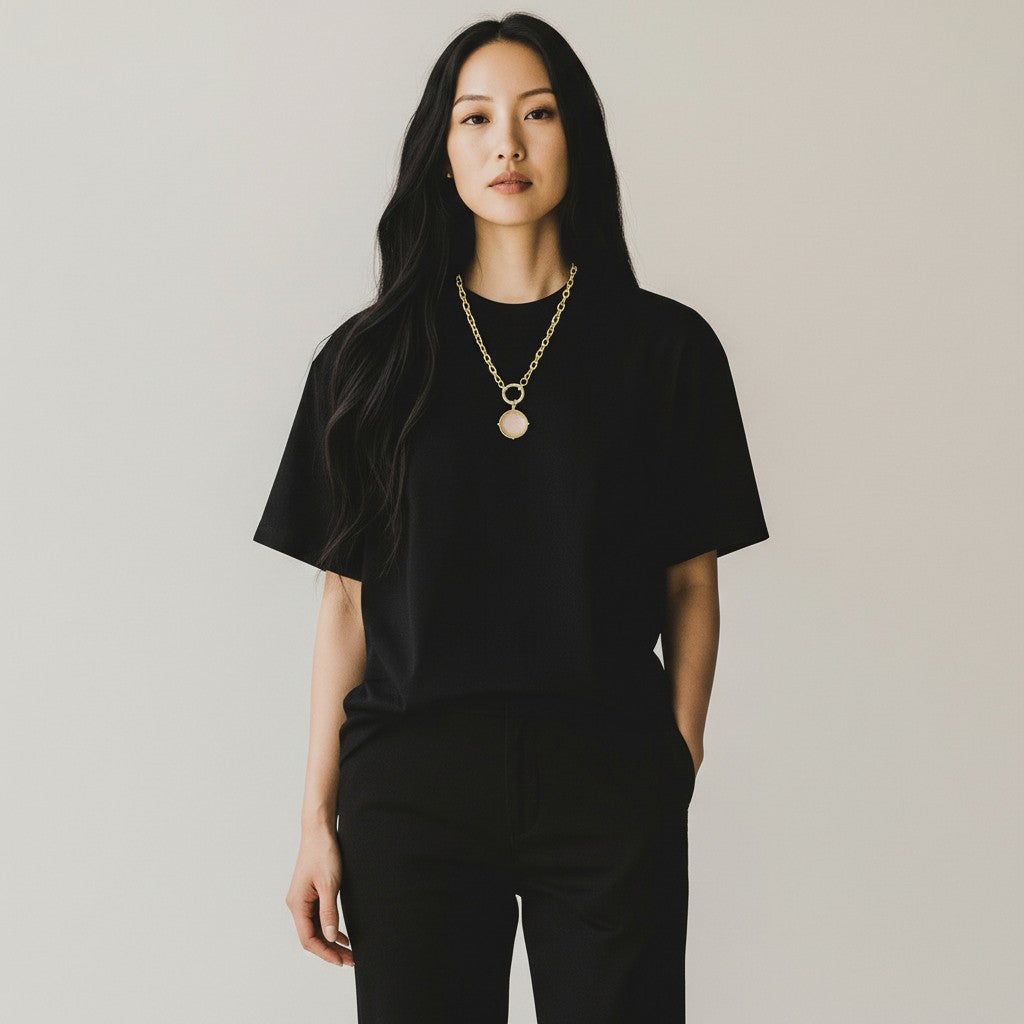 Bulky Chain Mother of Pearl Pendant Necklace